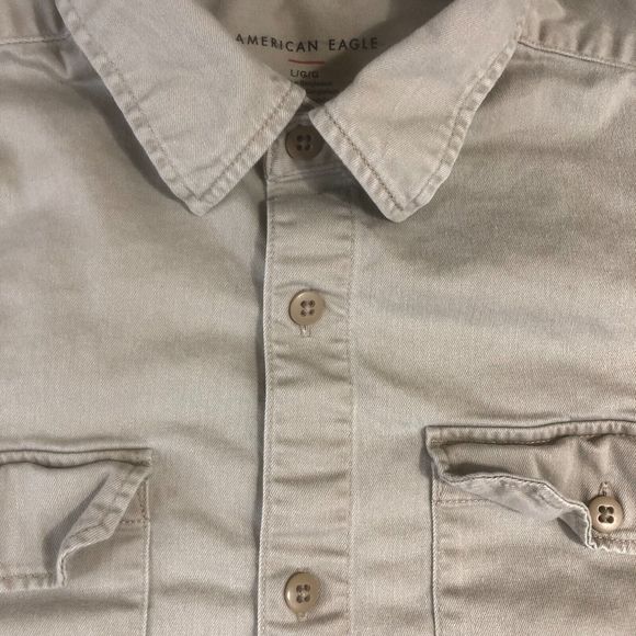 American Eagle Shirt Mens Large Brown Tan Button Up classiccore‎ Pocket Preppy - Picture 5 of 11